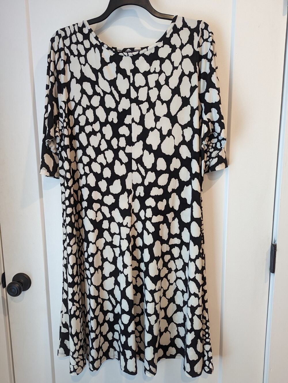 Roaman's Women's 22/24 Dress Black White Print Elbow Sleeves